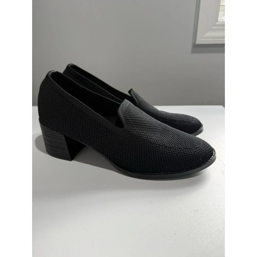 Eileen Fisher Dern Pump Womens 8.5 Black Stretch Knit Block Heel Slip On Comfort